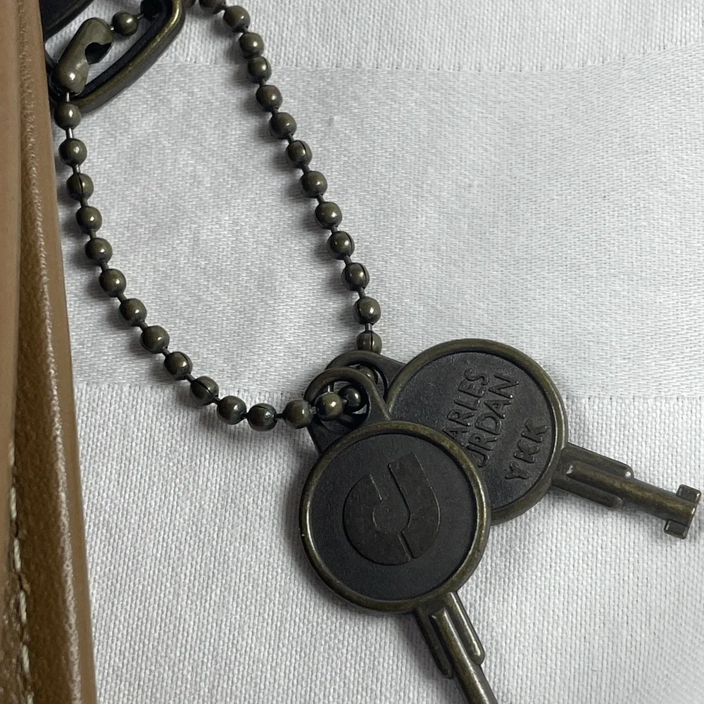 Charles‎ Jourdan Brown Clutch Pouch Bag w Lock Keys Magnetic Zip Closure Japan